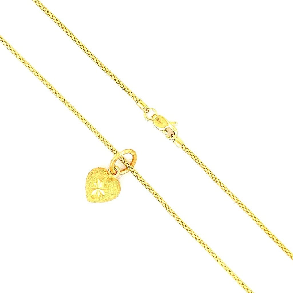 18K Yellow Gold Mesh Chain with Heart Pendant 1