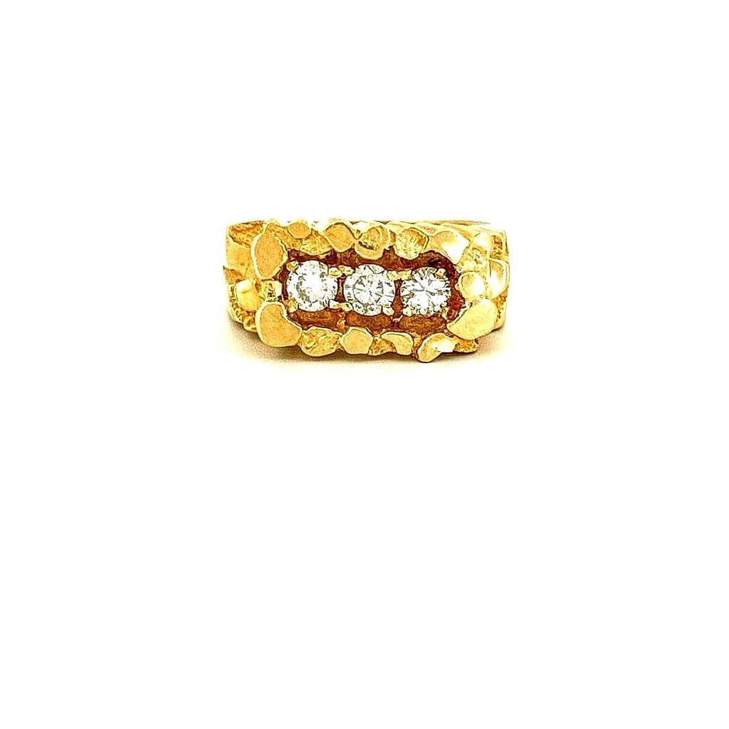 14K Yellow Gold .48 ctw Diamond Men's Nugget Ring Sz 9 1