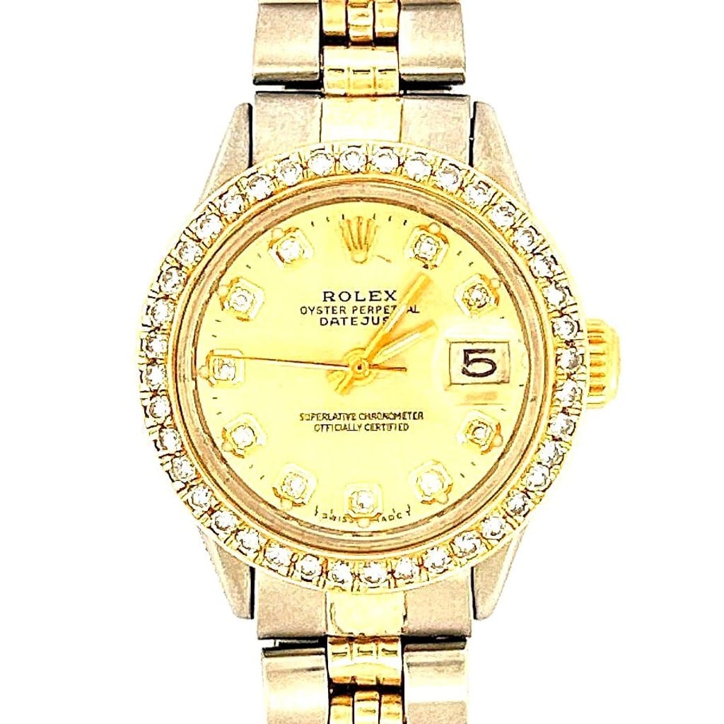 Vintage Rolex Ladies Datejust Ref 6517 Champagne T/T with Diamond Bezel 1