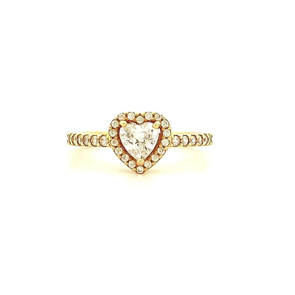 Pandora Elevated Heart 14K Gold-Plated & Cubic Zirconia Ring Sz 6 1