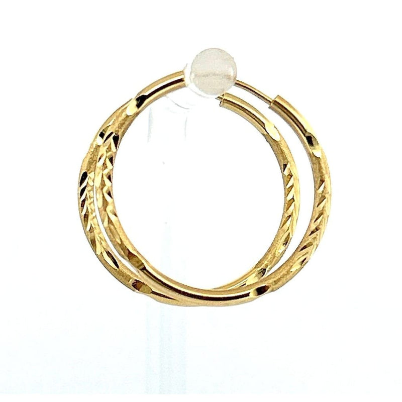14K Yellow Gold Matte Finish Diamond Cut Hoop Earrings 1