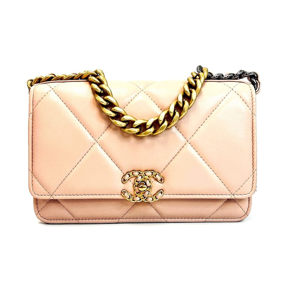 Chanel 19 Wallet-On-Chain Pink Leather Bag 1