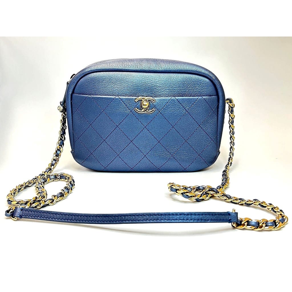 Chanel Metallic Blue Quilted Camera Bag 1
