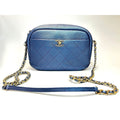 Chanel Metallic Blue Quilted Camera Bag 1