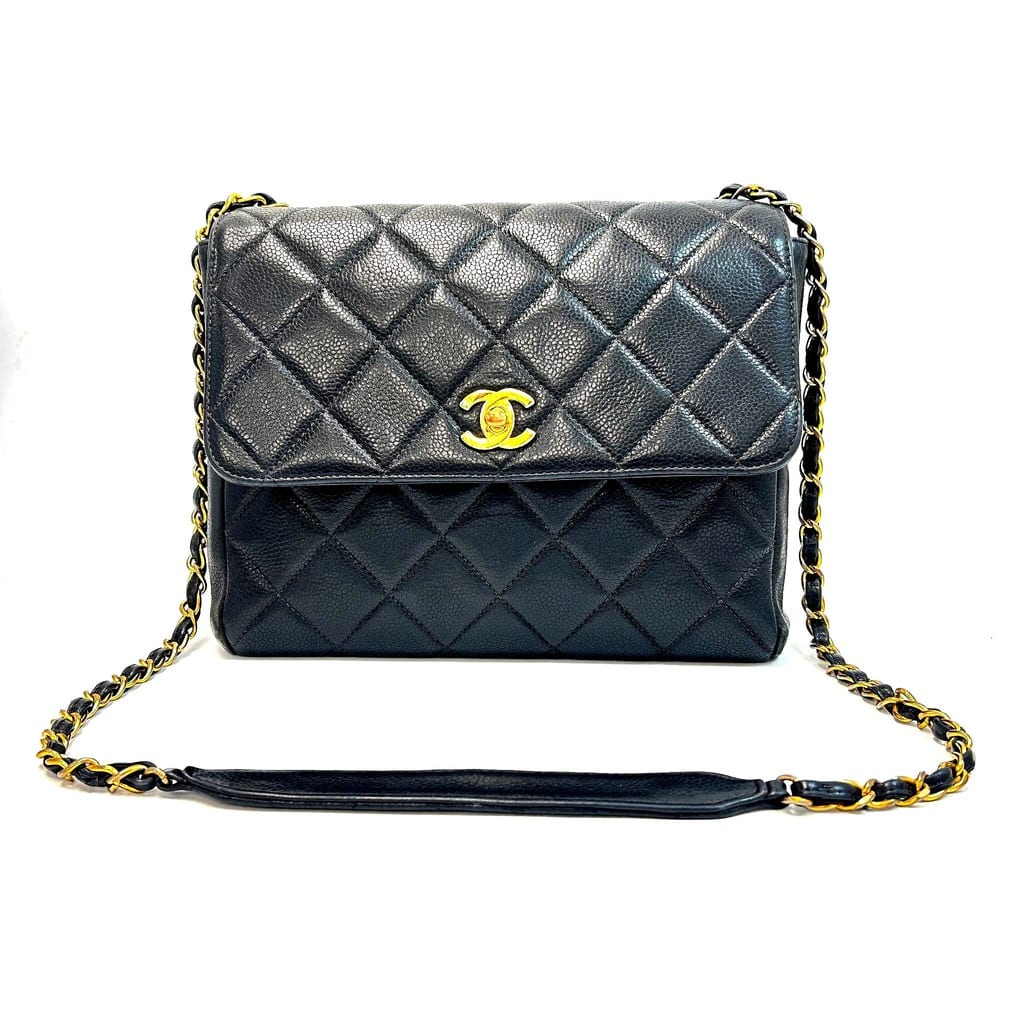 Chanel CC Square Flap Bag Black Caviar Leather 1