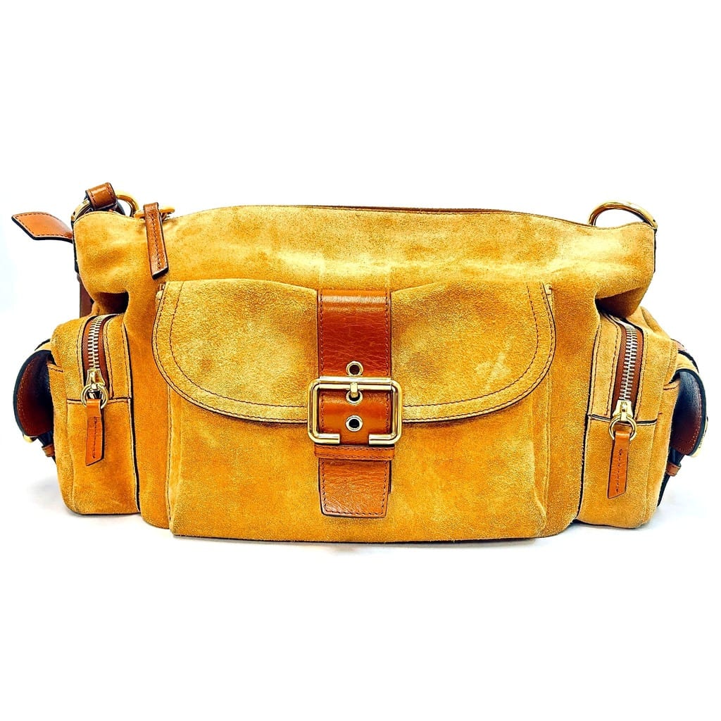 Chloé Medium Double Carry Suede Leather Shoulder Bag Brown Gold HW 1
