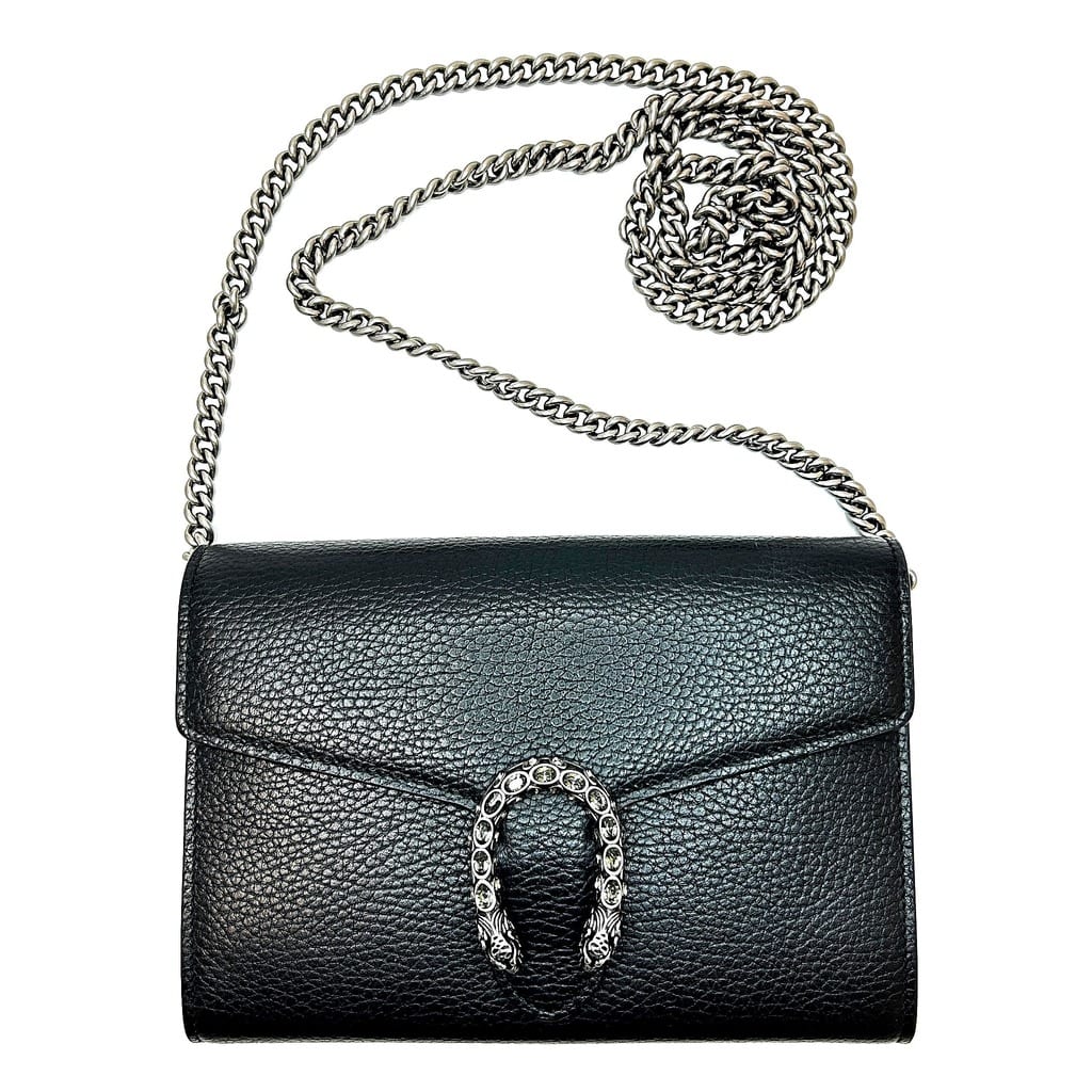 Gucci Calfskin Mini Dionysus Chain Wallet Black Good 1