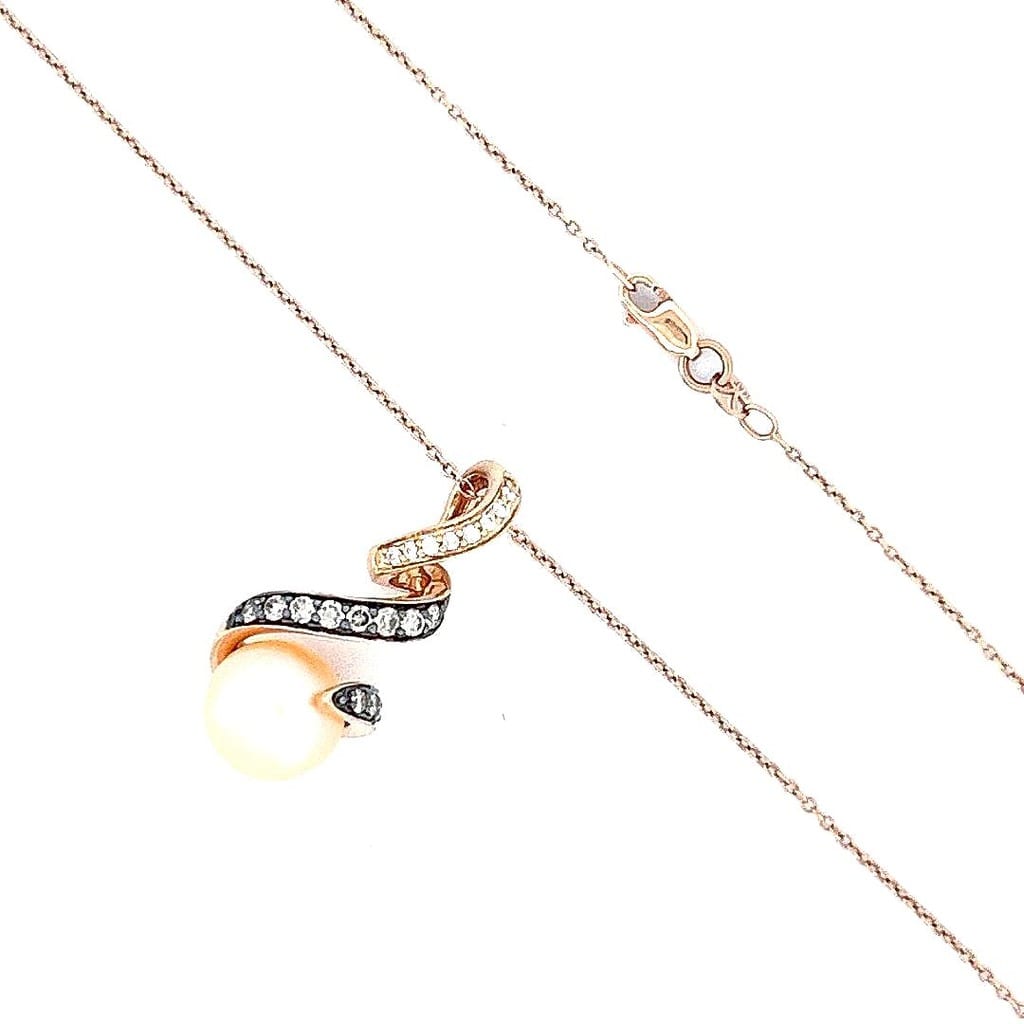Le Vian® Strawberry Pearls™ and 0.25 CT. T.W. Diamond Swirl Drop Pendant in 14K Strawberry Gold 1