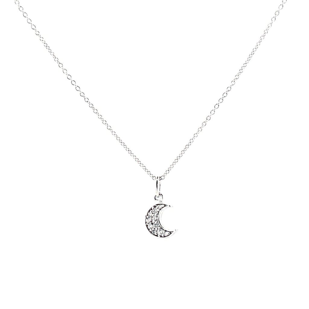 14K White Gold 0.08 ctw Diamond Moon Necklace 16", 17", 18" 1