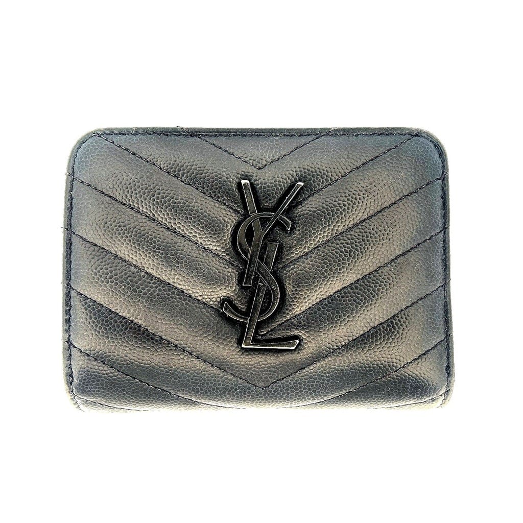 YSL Saint Laurent Cassandre Matelassé Wallet in Grain De Poudre Embossed Leather Black 1