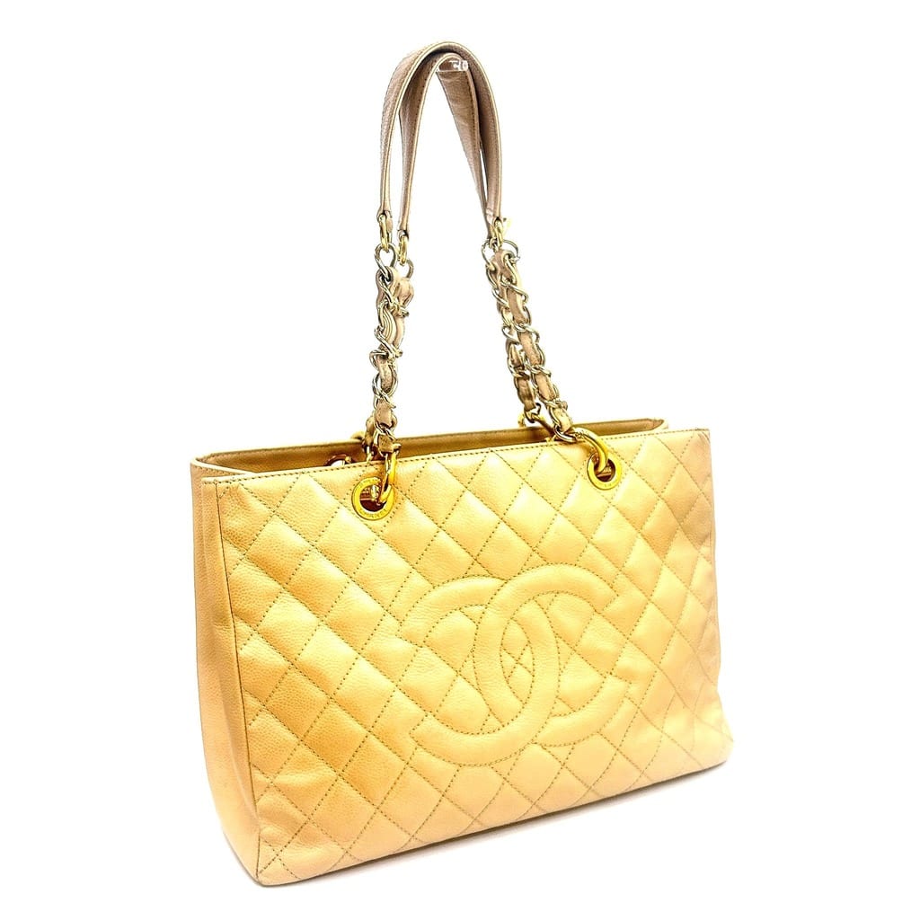 Chanel Grand Shopping Tote in Beige Quilted Caviar Leather 1