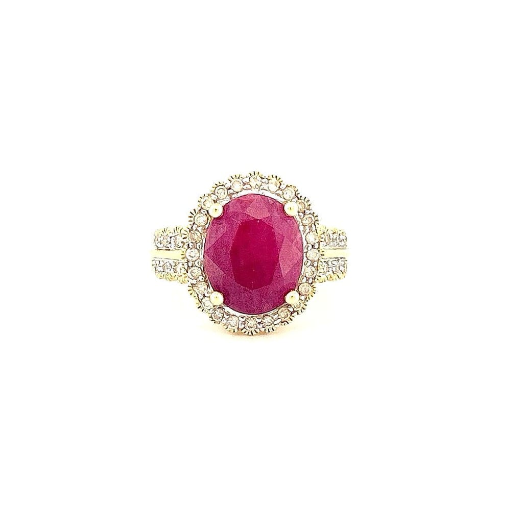 14K Yellow Gold Ruby & 0.33ctw Diamond Ring size 7 1