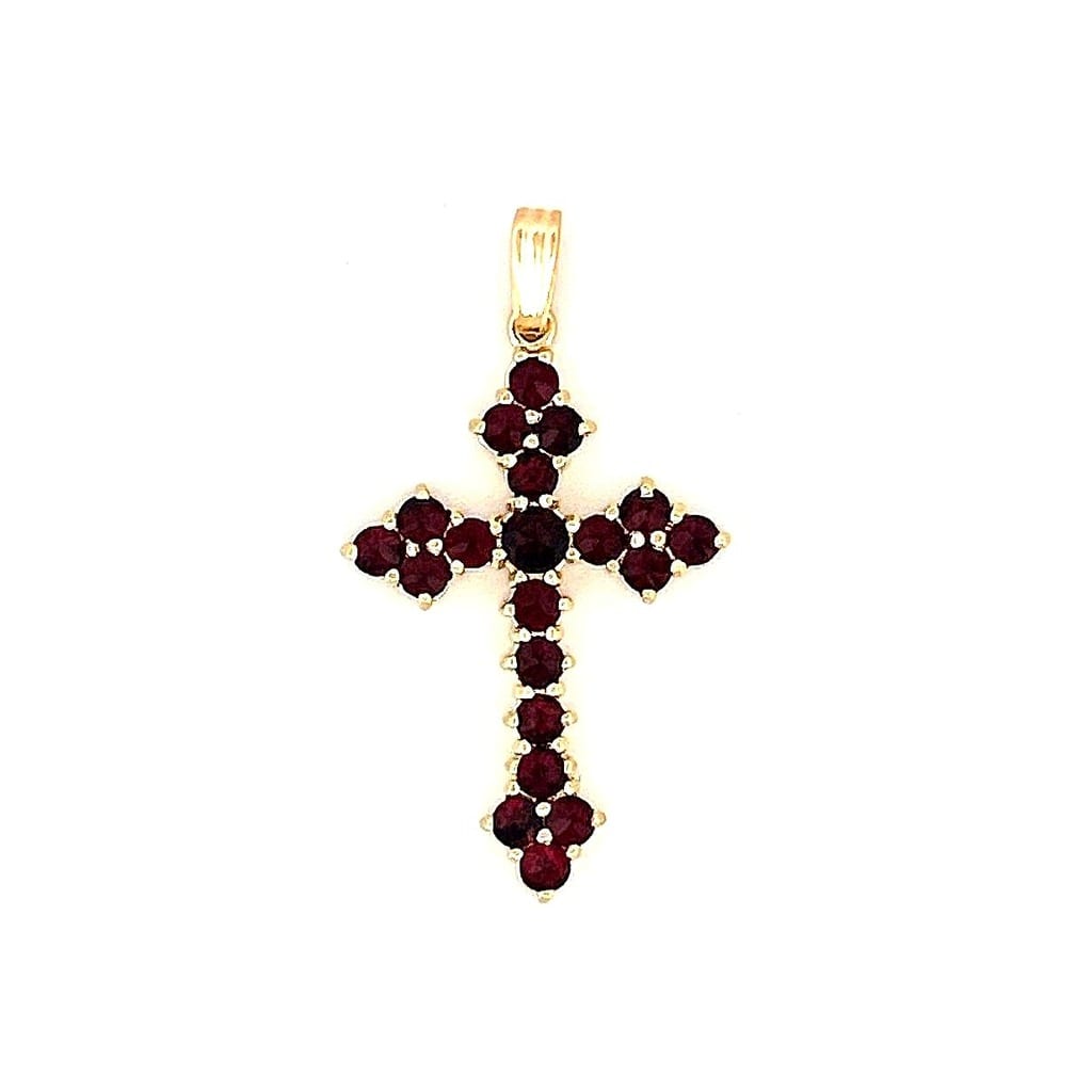 14K Yellow Gold Garnet Cross Pendant 1