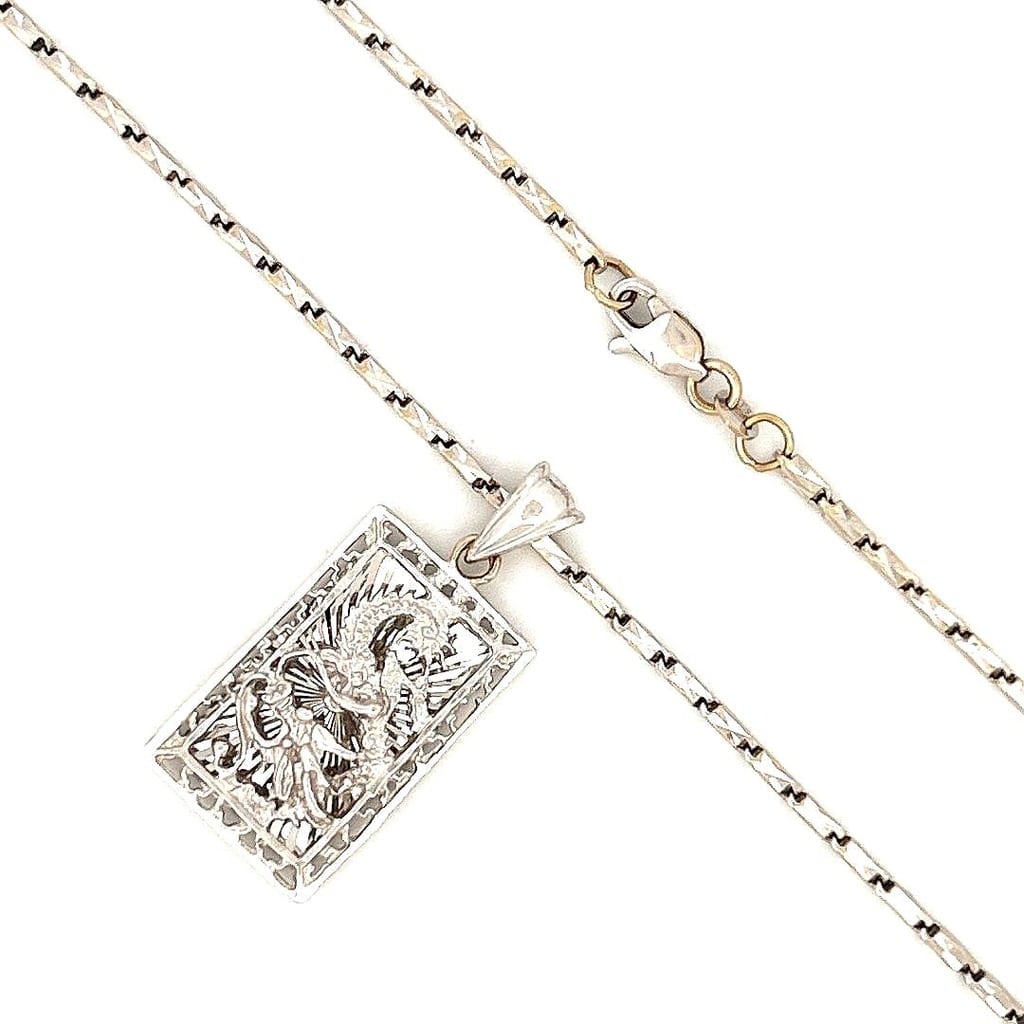 18K White Gold Necklace w/ Dragon Pendant 17" 2