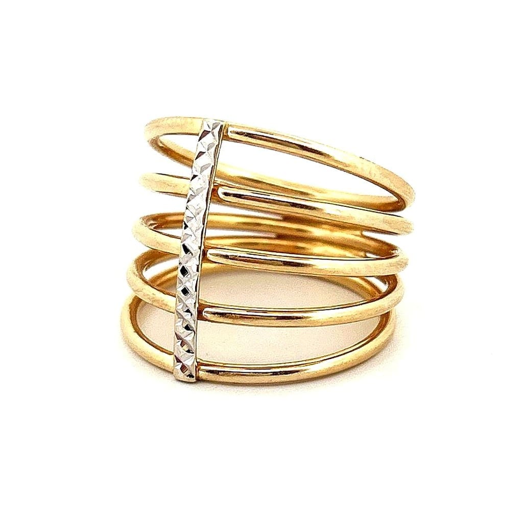 14K Two-Tone Gold 5 Row Ring Sz 9 2