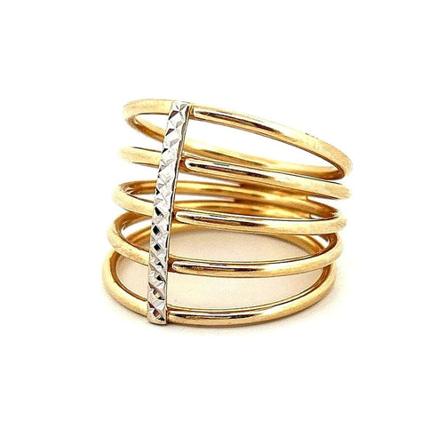 14K Two-Tone Gold 5 Row Ring Sz 9 2