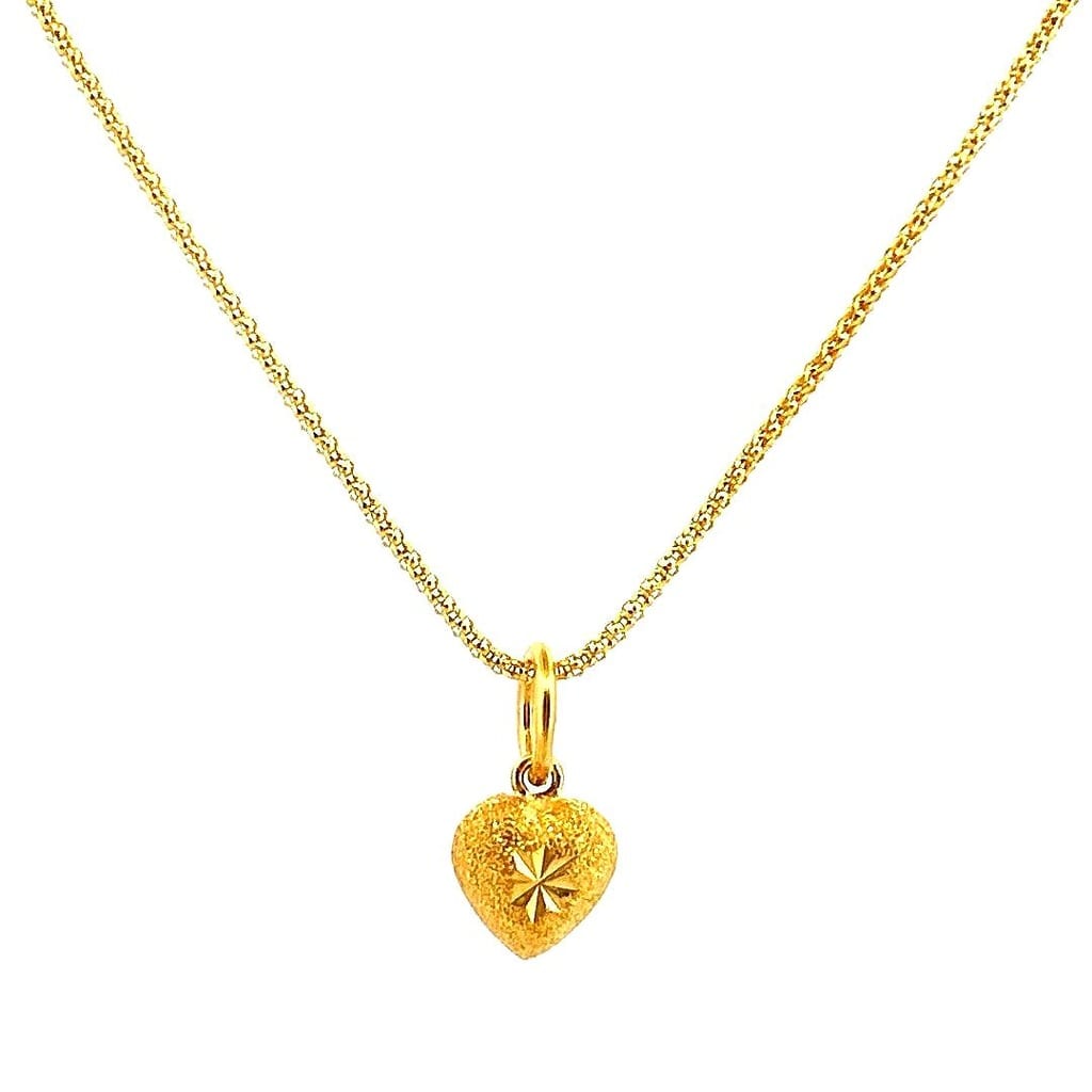 18K Yellow Gold Mesh Chain with Heart Pendant 2