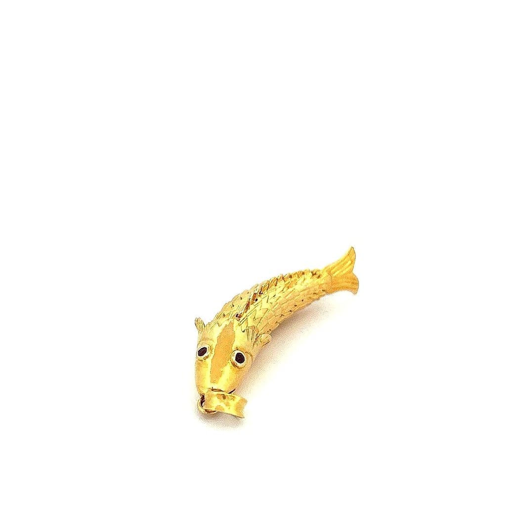 16K Yellow Gold Fish Pendant with Red Gemstones 2
