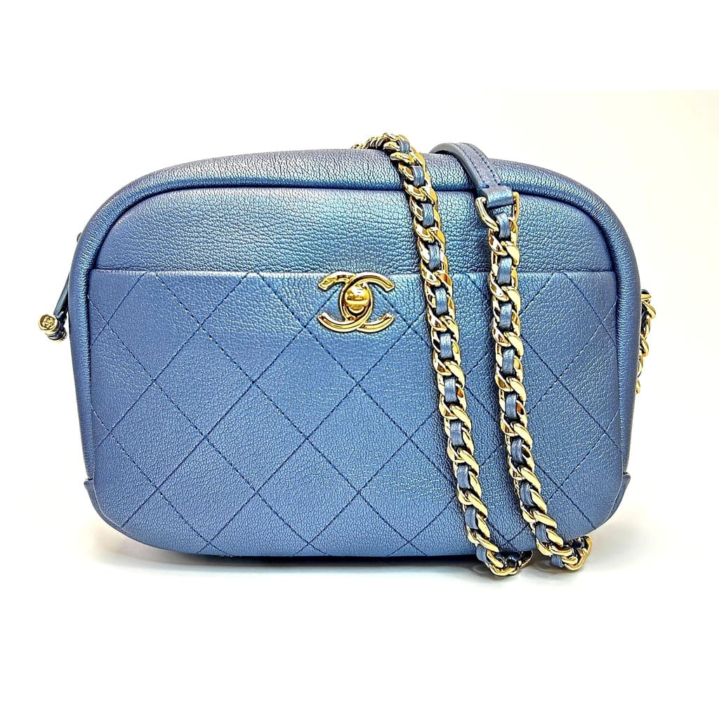 Chanel Metallic Blue Quilted Camera Bag 2