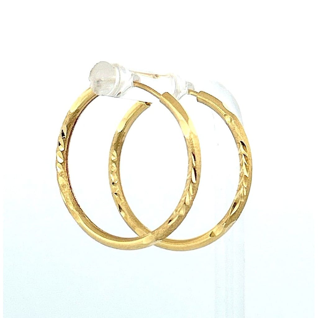 14K Yellow Gold Matte Finish Diamond Cut Hoop Earrings 2