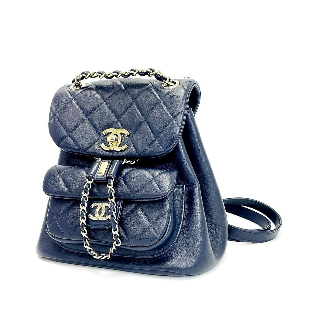 Chanel Quilted Small Duma Drawstring Backpack Navy Blue EXCELLENT 2