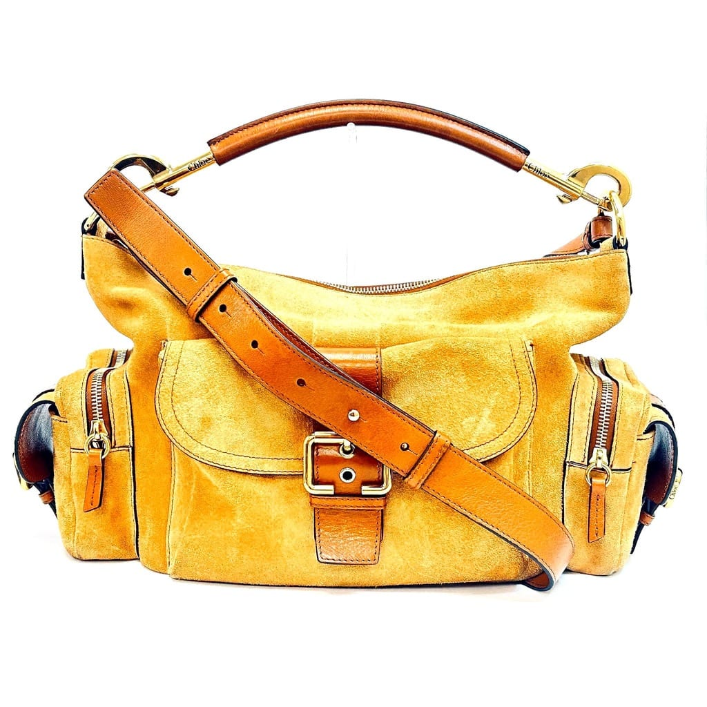 Chloé Medium Double Carry Suede Leather Shoulder Bag Brown Gold HW 2