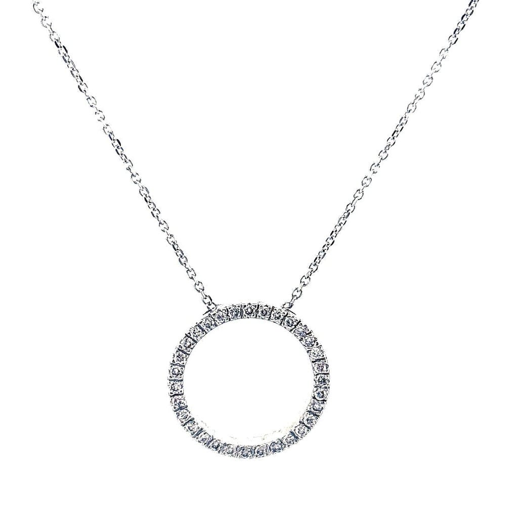 14K White Gold 0.33 ctw Dia Circle Pendant Necklace 16.5'' 2