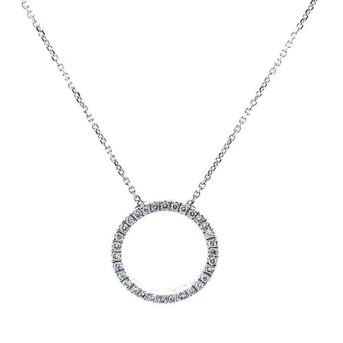 14K White Gold 0.33 ctw Dia Circle Pendant Necklace 16.5'' 2