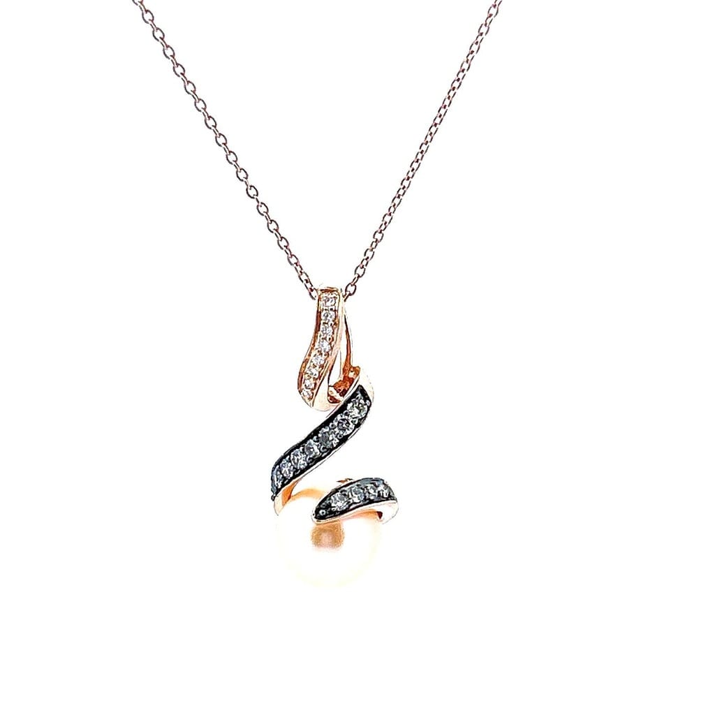 Le Vian® Strawberry Pearls™ and 0.25 CT. T.W. Diamond Swirl Drop Pendant in 14K Strawberry Gold 2
