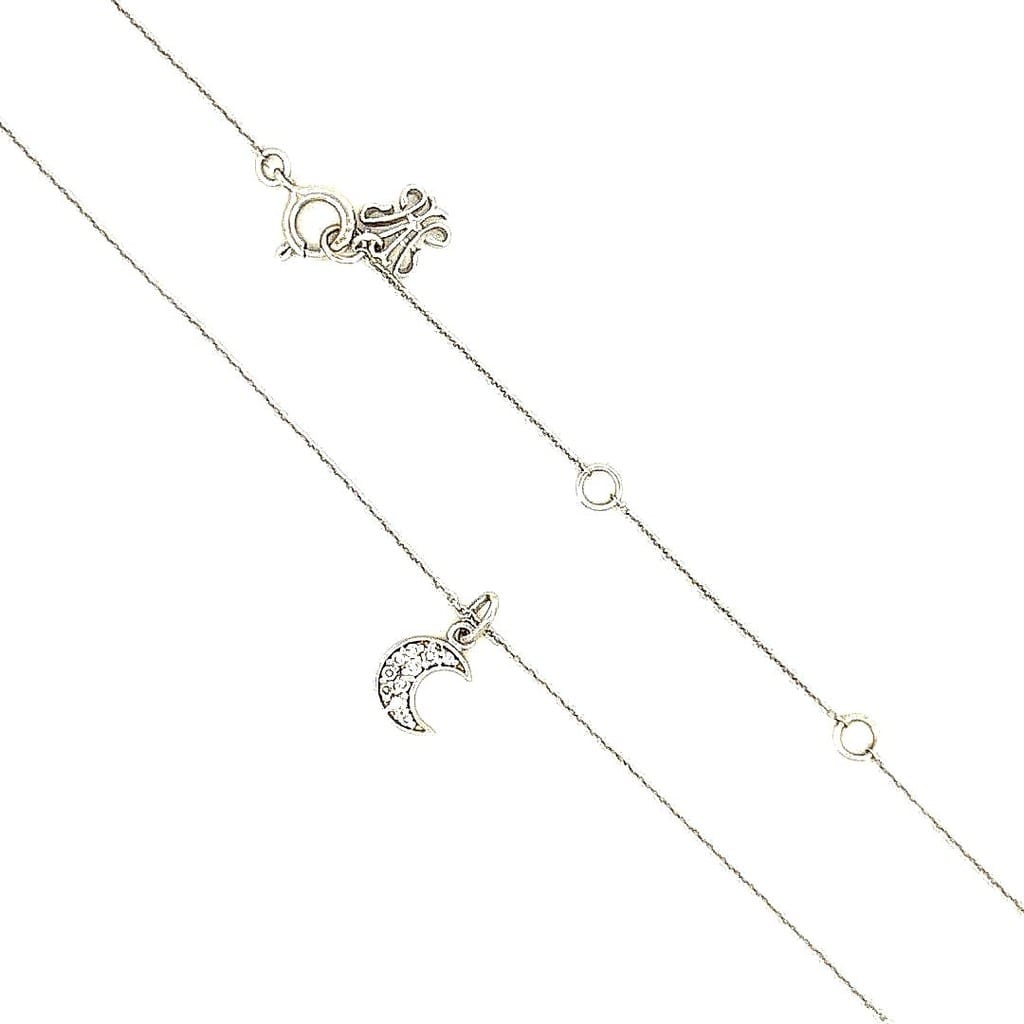 14K White Gold 0.08 ctw Diamond Moon Necklace 16", 17", 18" 2
