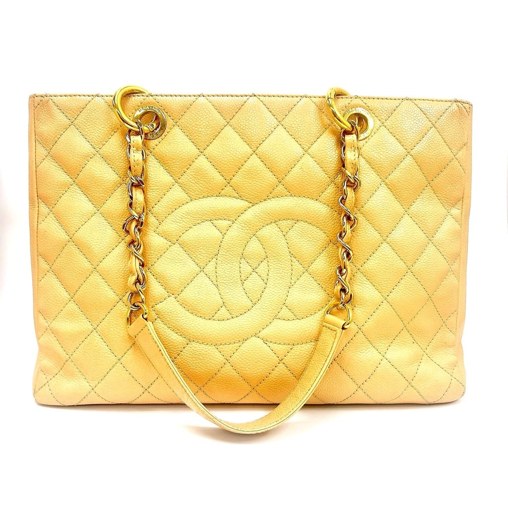 Chanel Grand Shopping Tote in Beige Quilted Caviar Leather 2