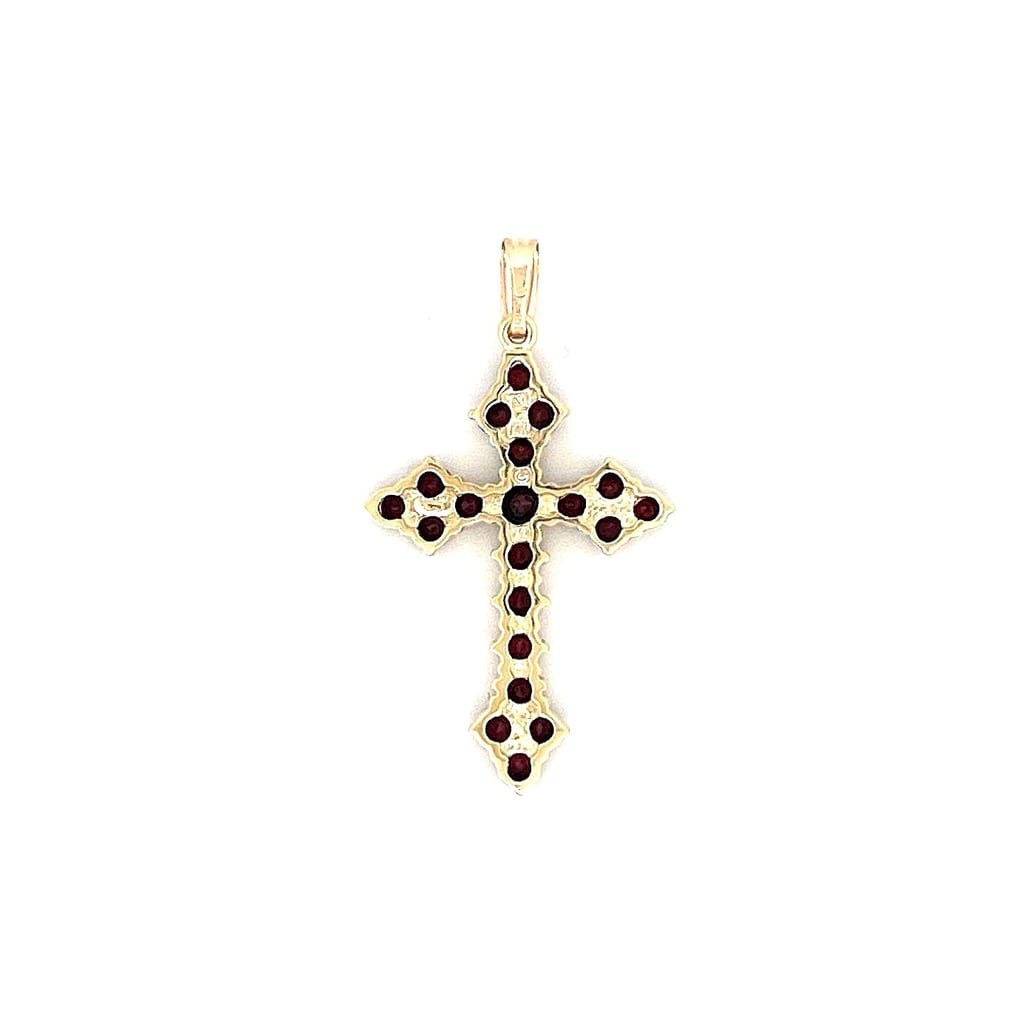 14K Yellow Gold Garnet Cross Pendant 2