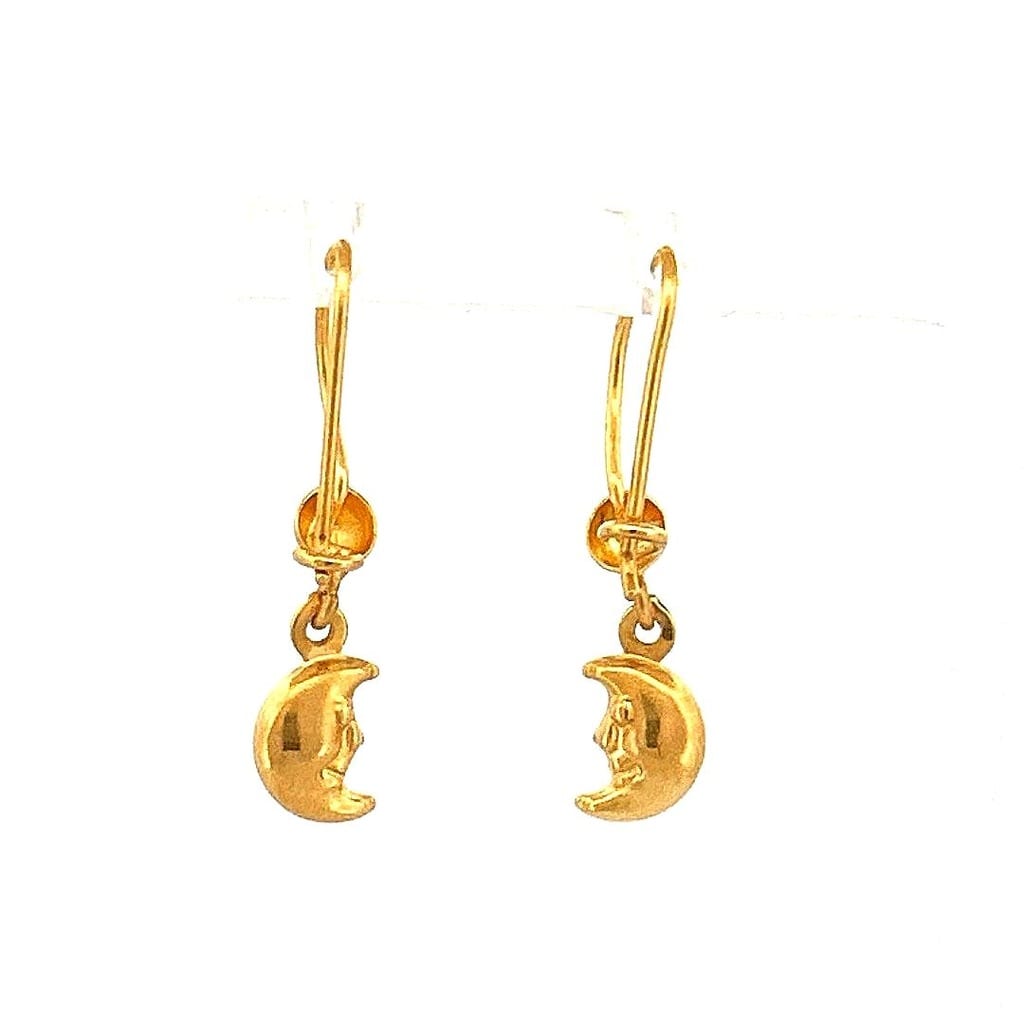 21K Yellow Gold Crescent Moon Dangle Earrings 2