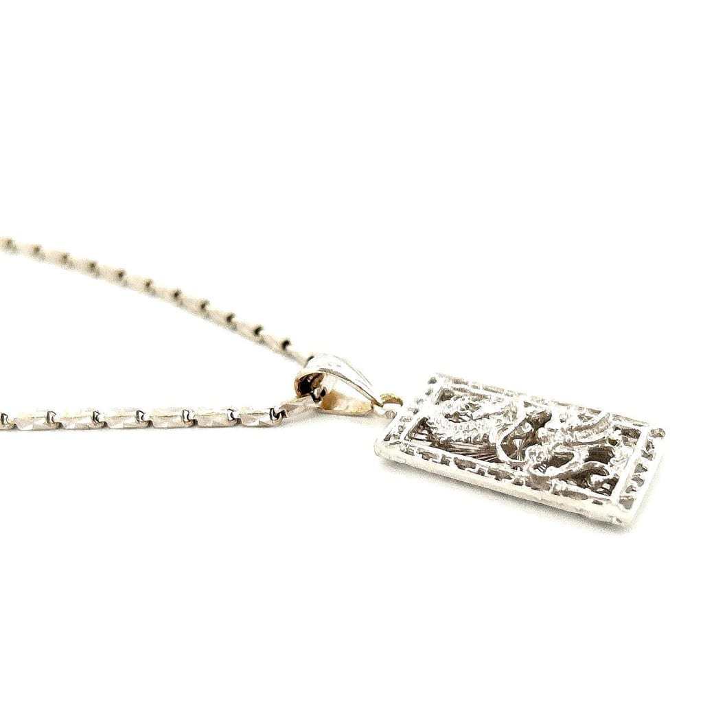 18K White Gold Necklace w/ Dragon Pendant 17" 3
