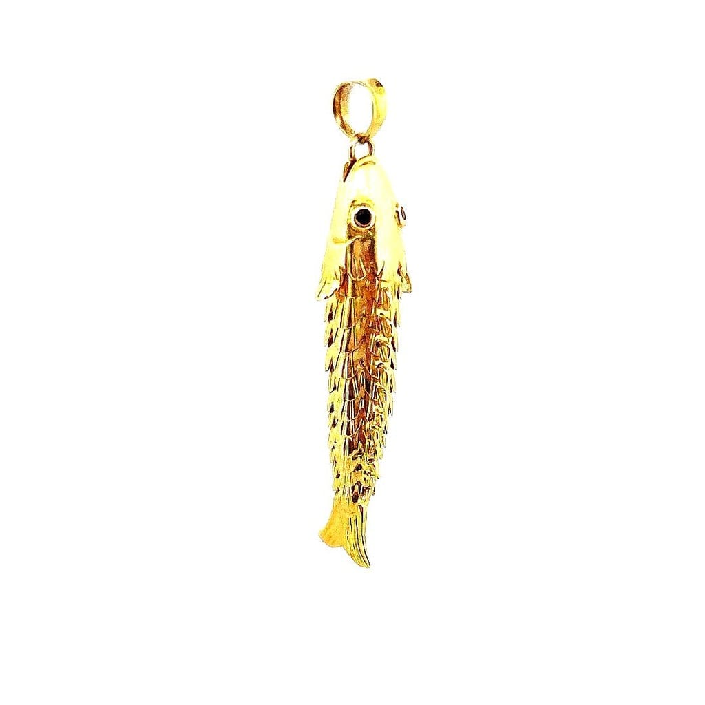 16K Yellow Gold Fish Pendant with Red Gemstones 3