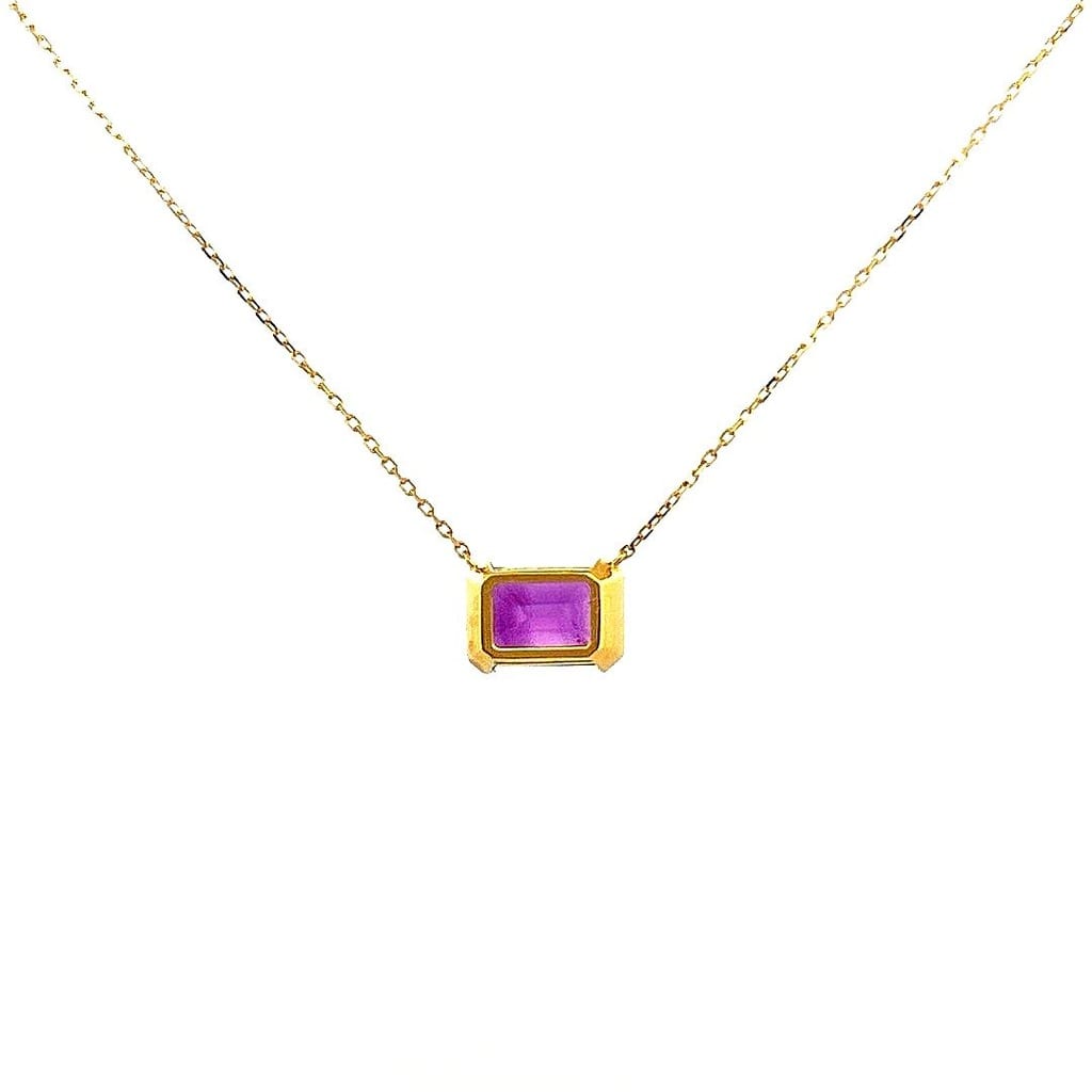 18K Yellow Gold Amethyst Necklace 17 in 3