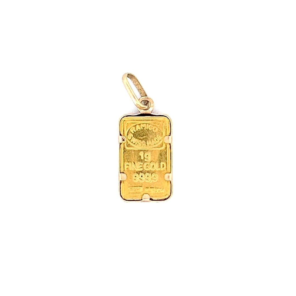 Fortuna 999.9 Fine Gold Bar Pendant in 18K Bezel 3