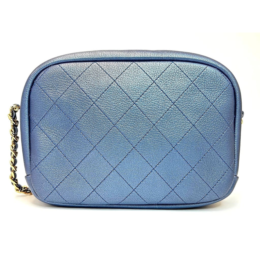 Chanel Metallic Blue Quilted Camera Bag 3