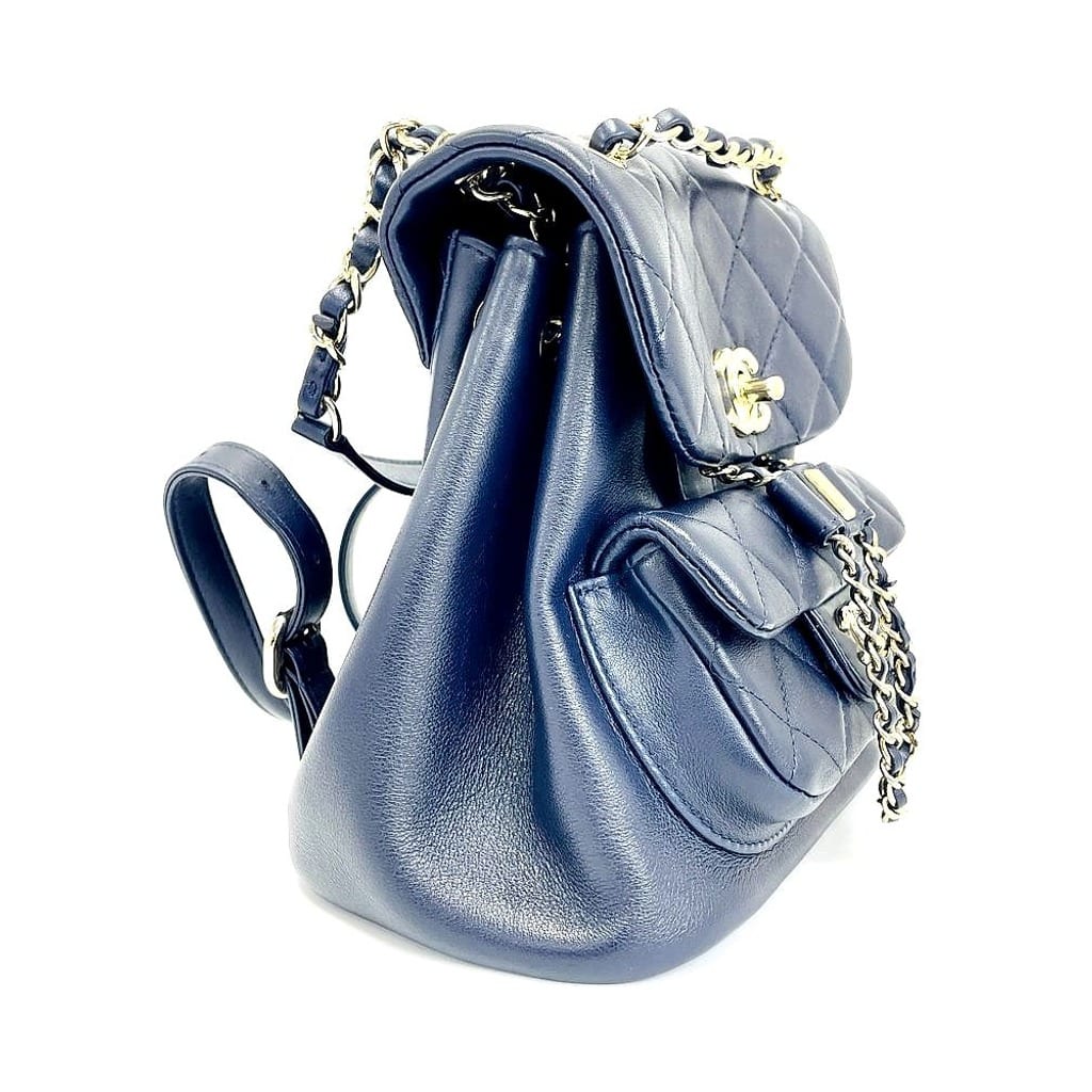 Chanel Quilted Small Duma Drawstring Backpack Navy Blue EXCELLENT 3