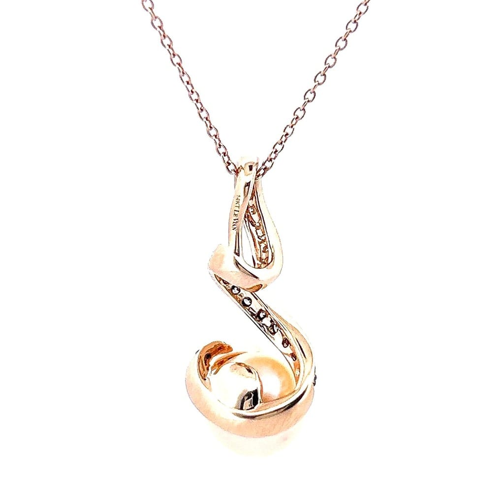 Le Vian® Strawberry Pearls™ and 0.25 CT. T.W. Diamond Swirl Drop Pendant in 14K Strawberry Gold 3