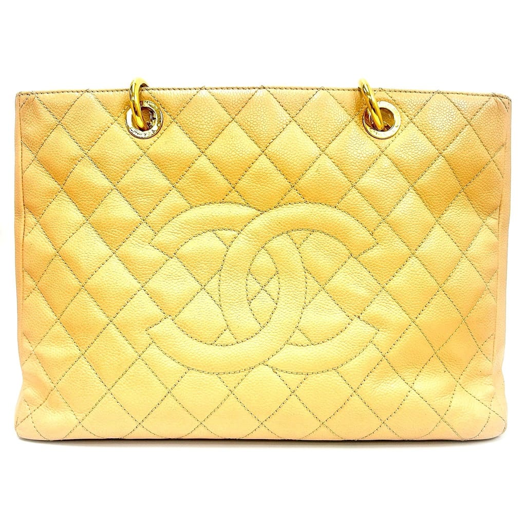 Chanel Grand Shopping Tote in Beige Quilted Caviar Leather 3