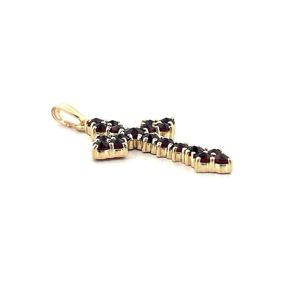 14K Yellow Gold Garnet Cross Pendant 3