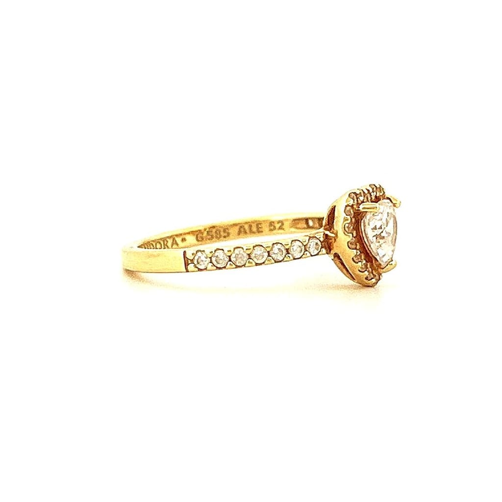 Pandora Elevated Heart 14K Gold-Plated & Cubic Zirconia Ring Sz 6 4