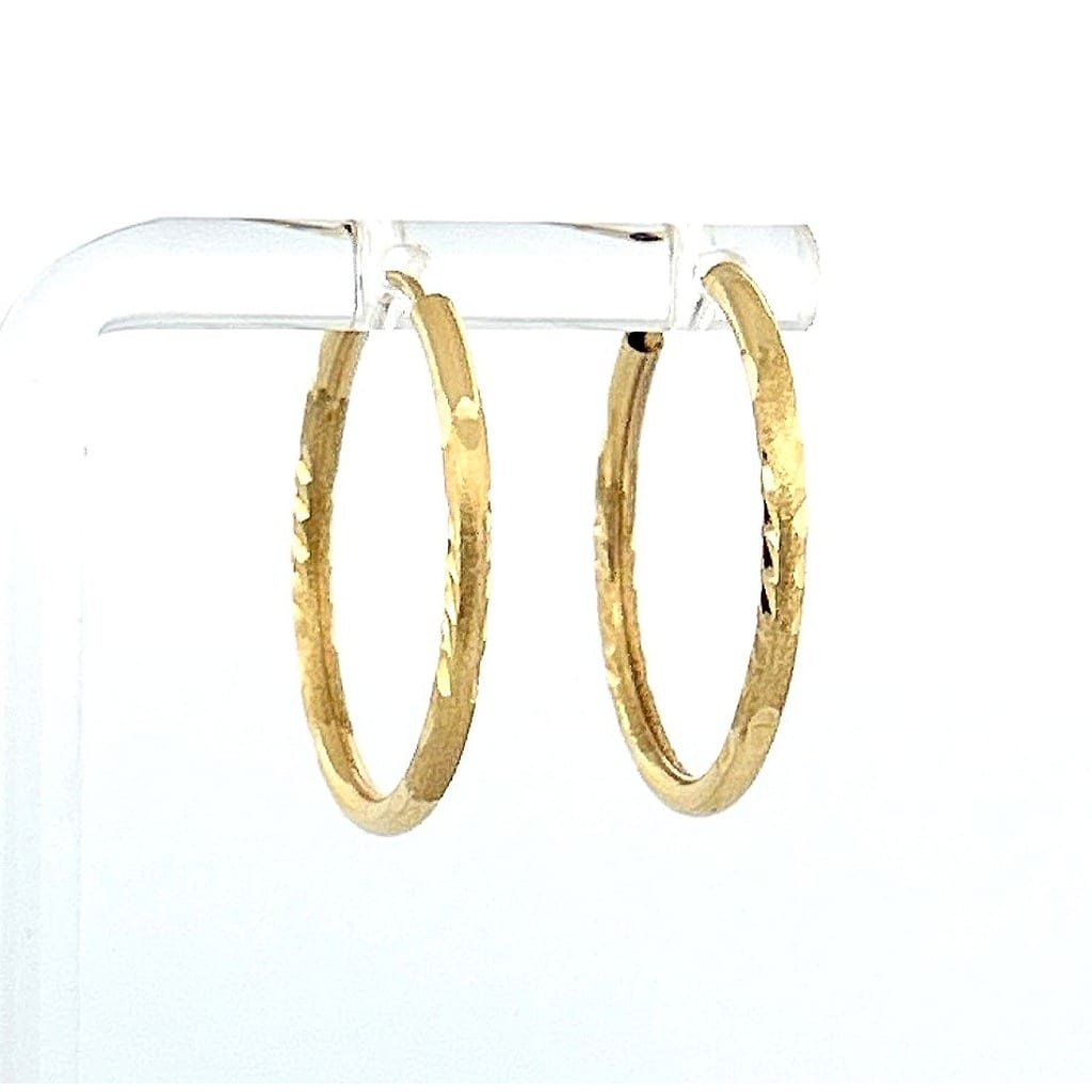 14K Yellow Gold Matte Finish Diamond Cut Hoop Earrings 3
