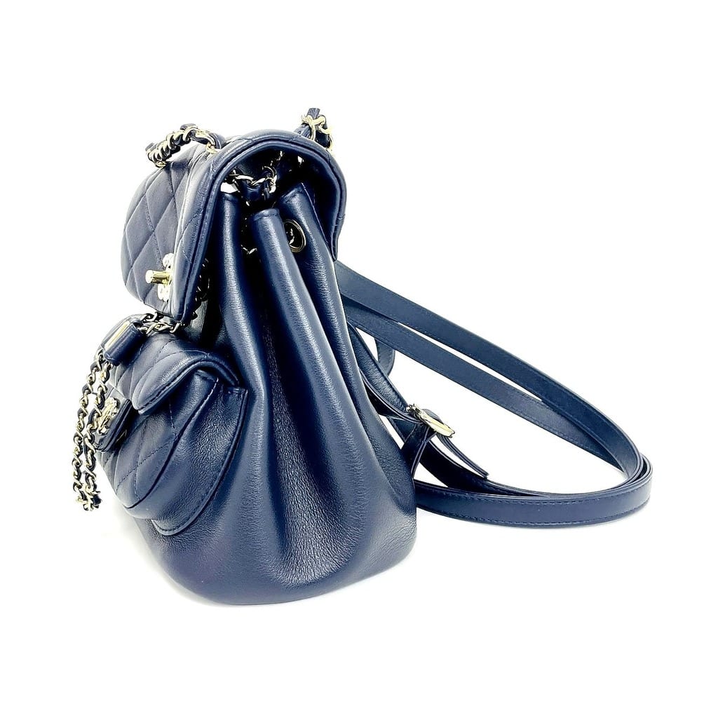 Chanel Quilted Small Duma Drawstring Backpack Navy Blue EXCELLENT 4