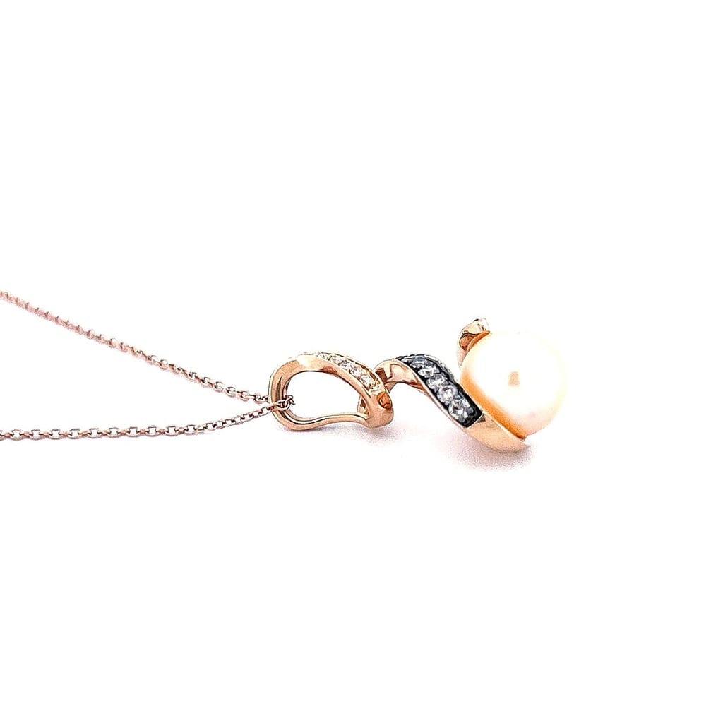 Le Vian® Strawberry Pearls™ and 0.25 CT. T.W. Diamond Swirl Drop Pendant in 14K Strawberry Gold 4