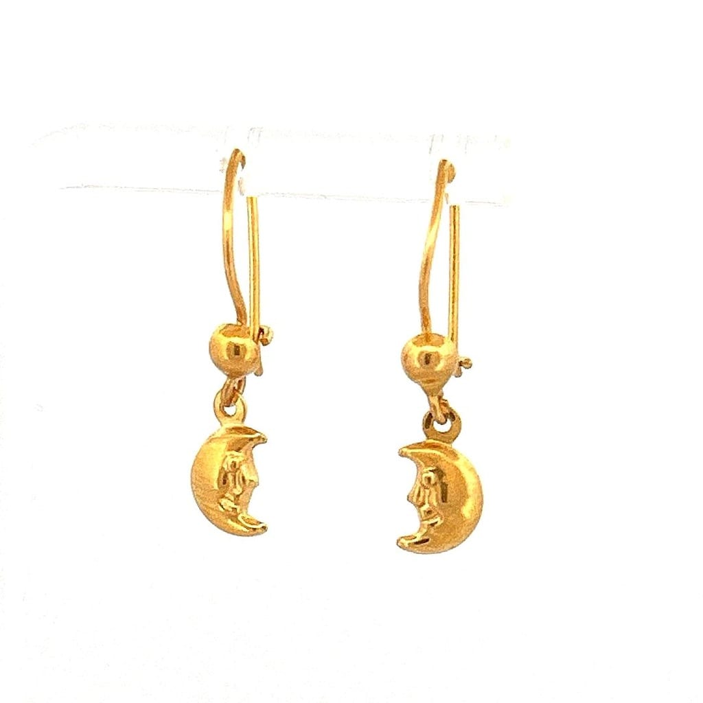 21K Yellow Gold Crescent Moon Dangle Earrings 3
