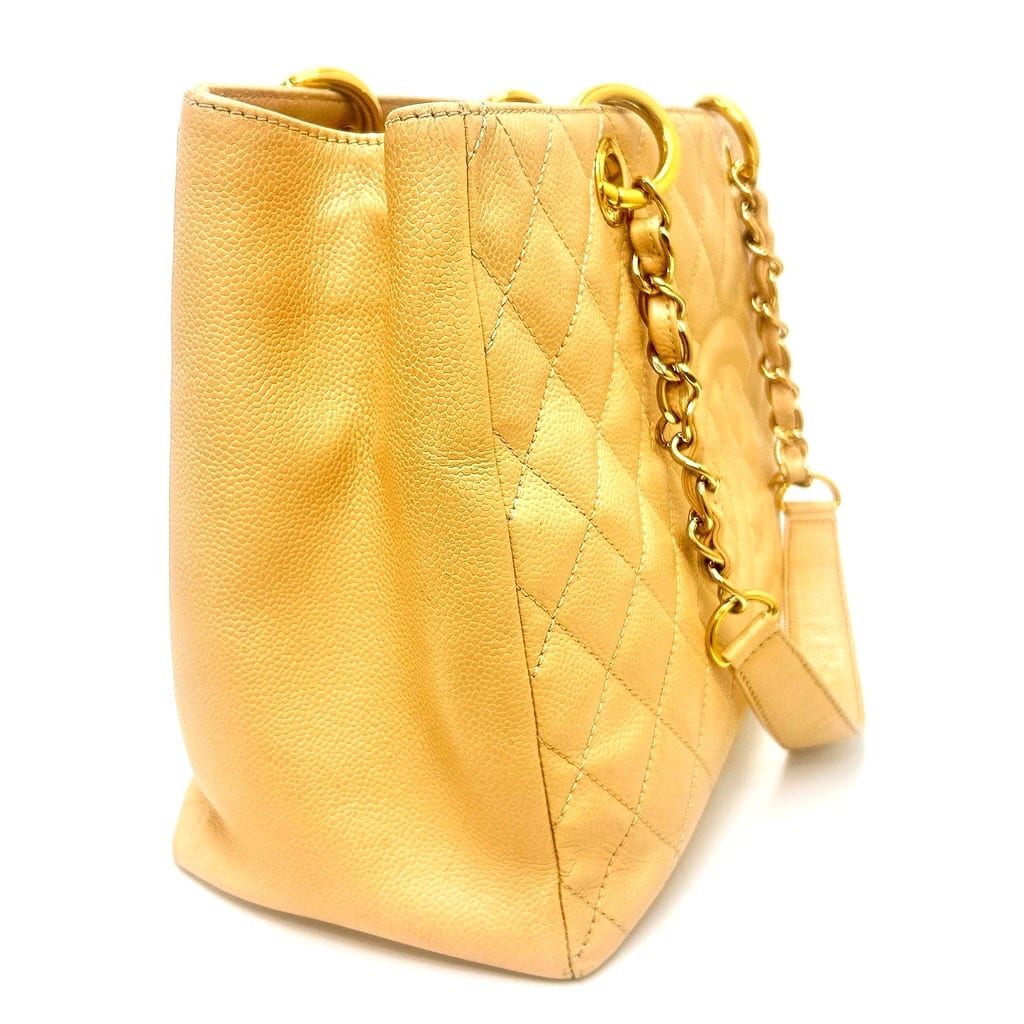 Chanel Grand Shopping Tote in Beige Quilted Caviar Leather 4