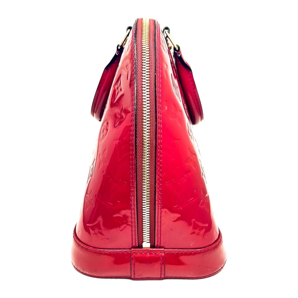 Louis Vuitton Alma MM Red Monogram Vernis Patent Leather Bag w/ Lock & Keys 4
