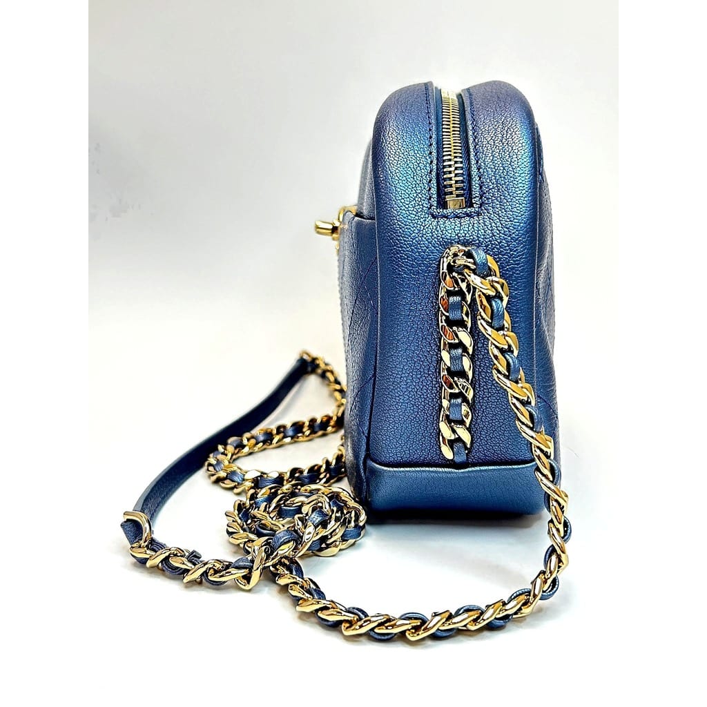 Chanel Metallic Blue Quilted Camera Bag 5